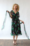 Black Floral Flutter Dress S/M