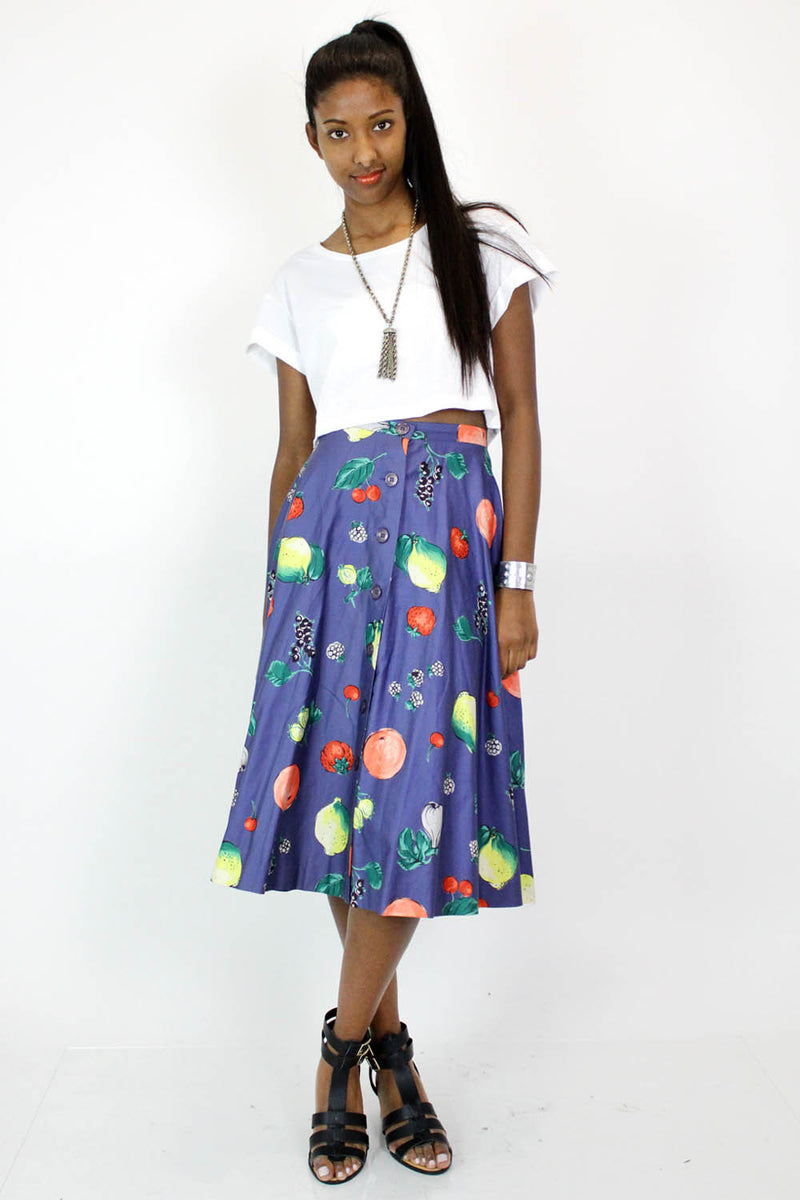 Fresh Fruit Button Flare Skirt XS