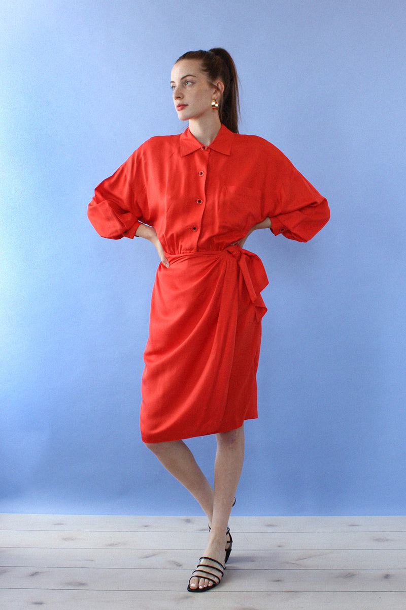 Gillian Poppy Silk Wrap Dress M/L