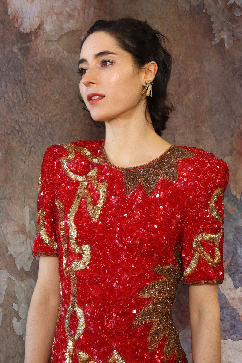 Laurence Kazar Beaded Crimson Dress XS/S Laurence Kazar Beaded Crimson Dress XS/S