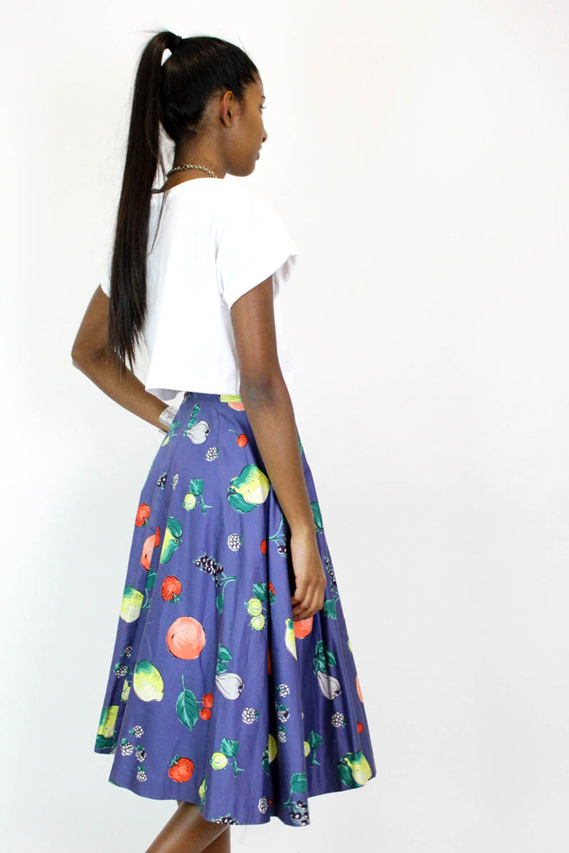 Fresh Fruit Button Flare Skirt XS