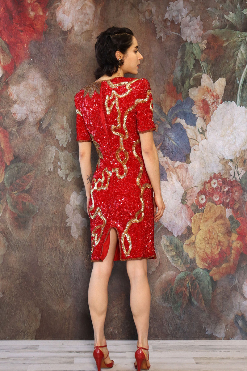 Laurence Kazar Beaded Crimson Dress XS/S Laurence Kazar Beaded Crimson Dress XS/S