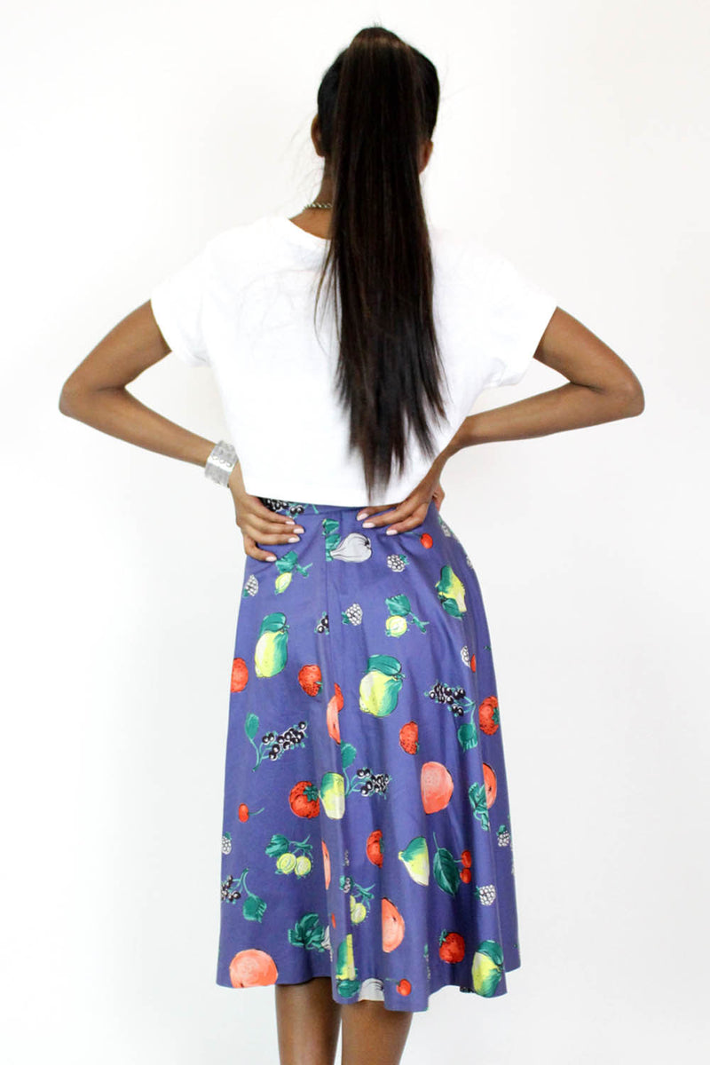 Fresh Fruit Button Flare Skirt XS