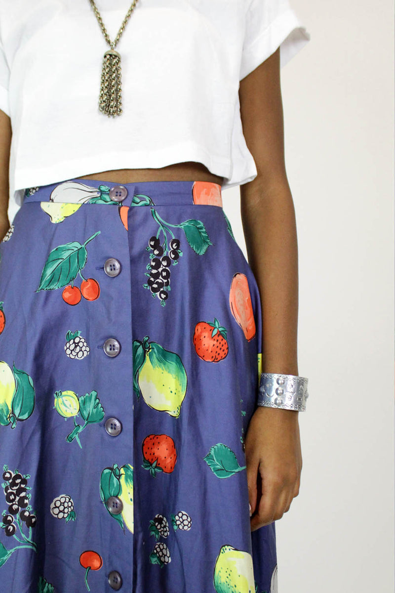 Fresh Fruit Button Flare Skirt XS