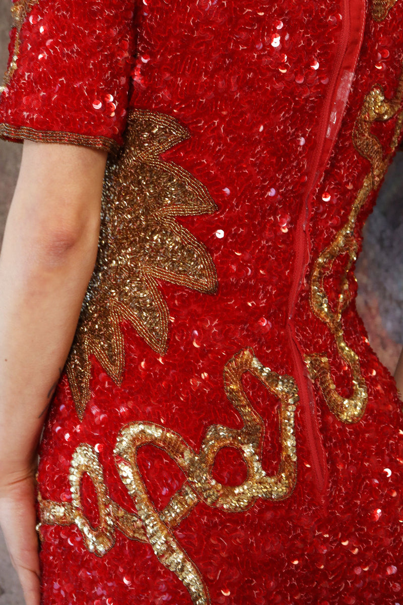 Laurence Kazar Beaded Crimson Dress XS/S