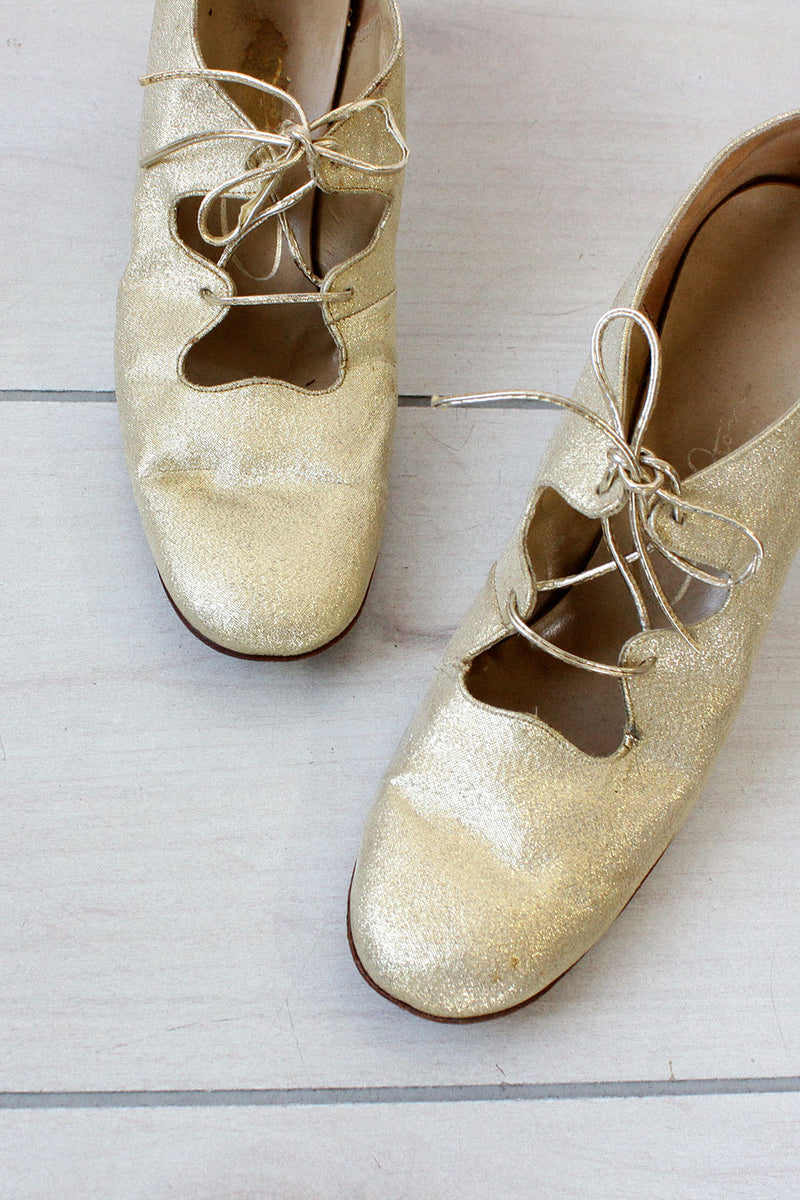 Gold Sparkle Lace-up Heels 7