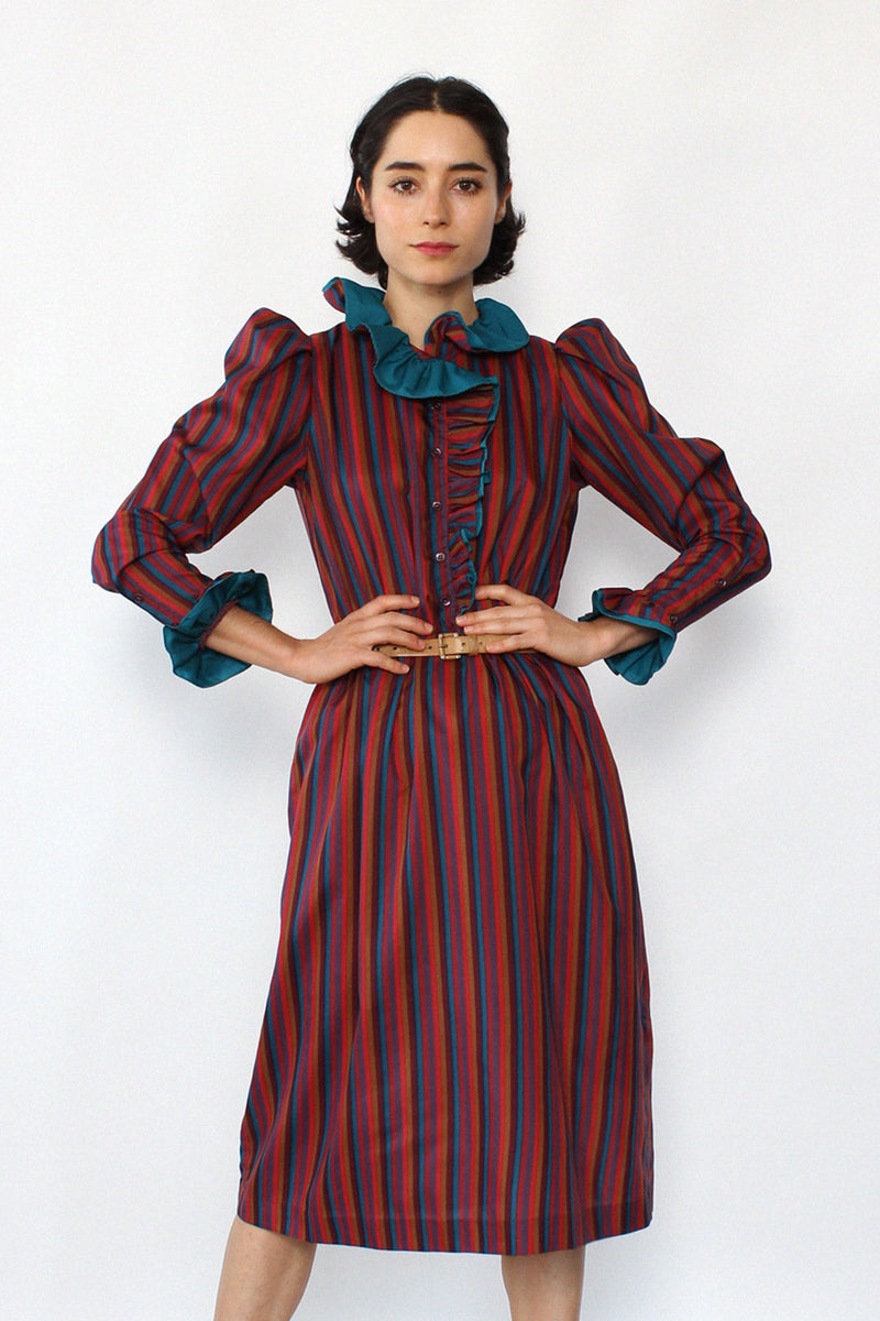 Ruffled Taffeta Stripe Dress XS-S