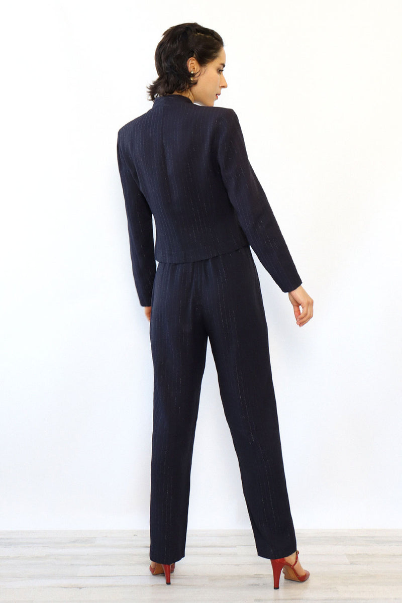 Navy Silver Pinstripe Suit XS/S