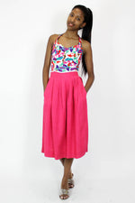 Hot Pink Pocket Midi Skirt XS