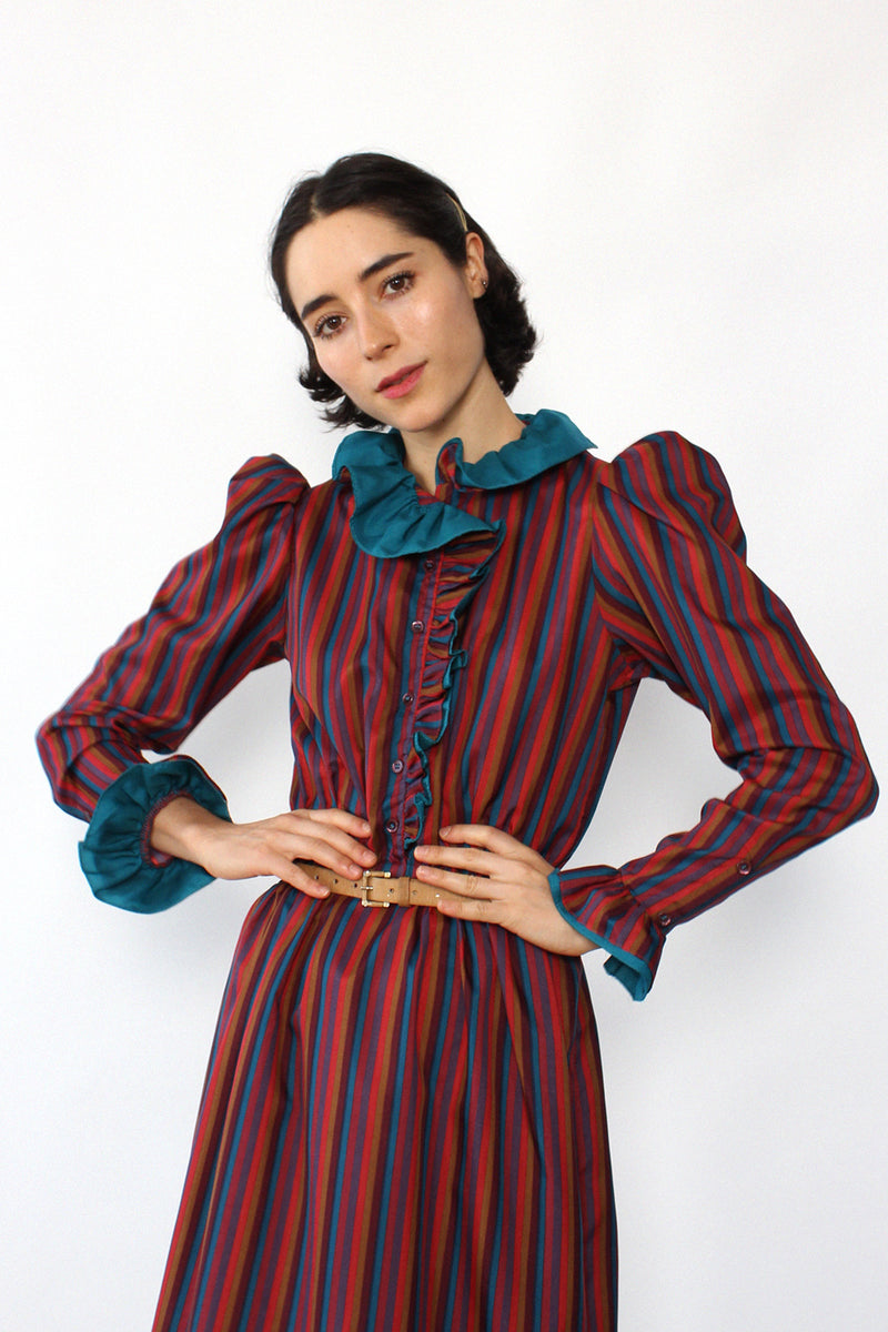 Ruffled Taffeta Stripe Dress XS-S