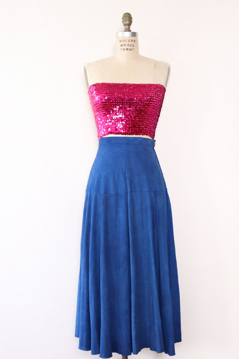 Cobalt Blue Suede Flare Skirt XS/S