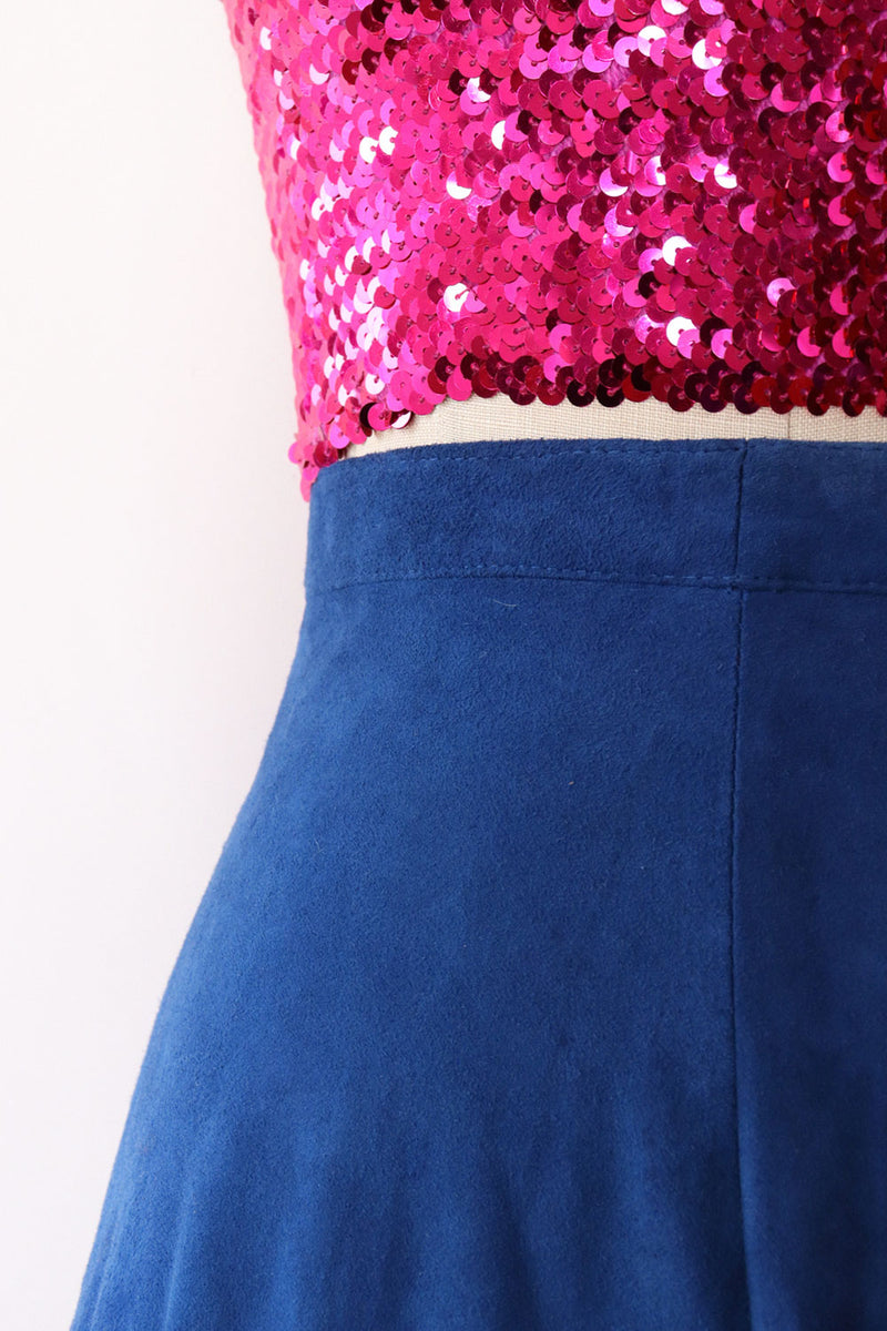 Cobalt Blue Suede Flare Skirt XS/S