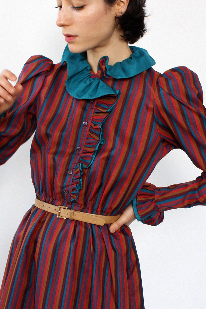 Ruffled Taffeta Stripe Dress XS-S
