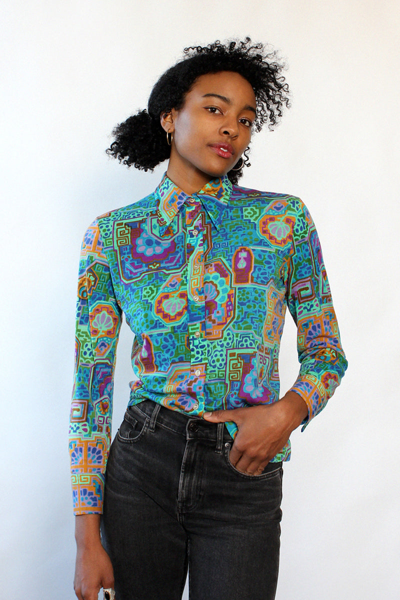 Abstract Stained Glass Button Down M
