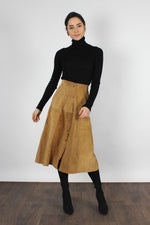 Camel Suede Snap Skirt S
