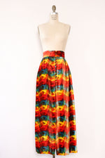 Rainbow Velvet High Slit Skirt M