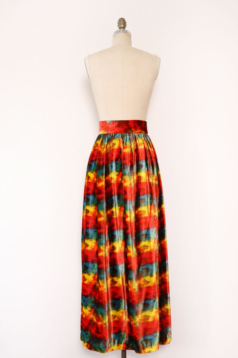 Rainbow Velvet High Slit Skirt M