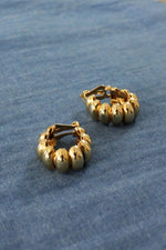 Ridged Goldtone Clip-on Hoops