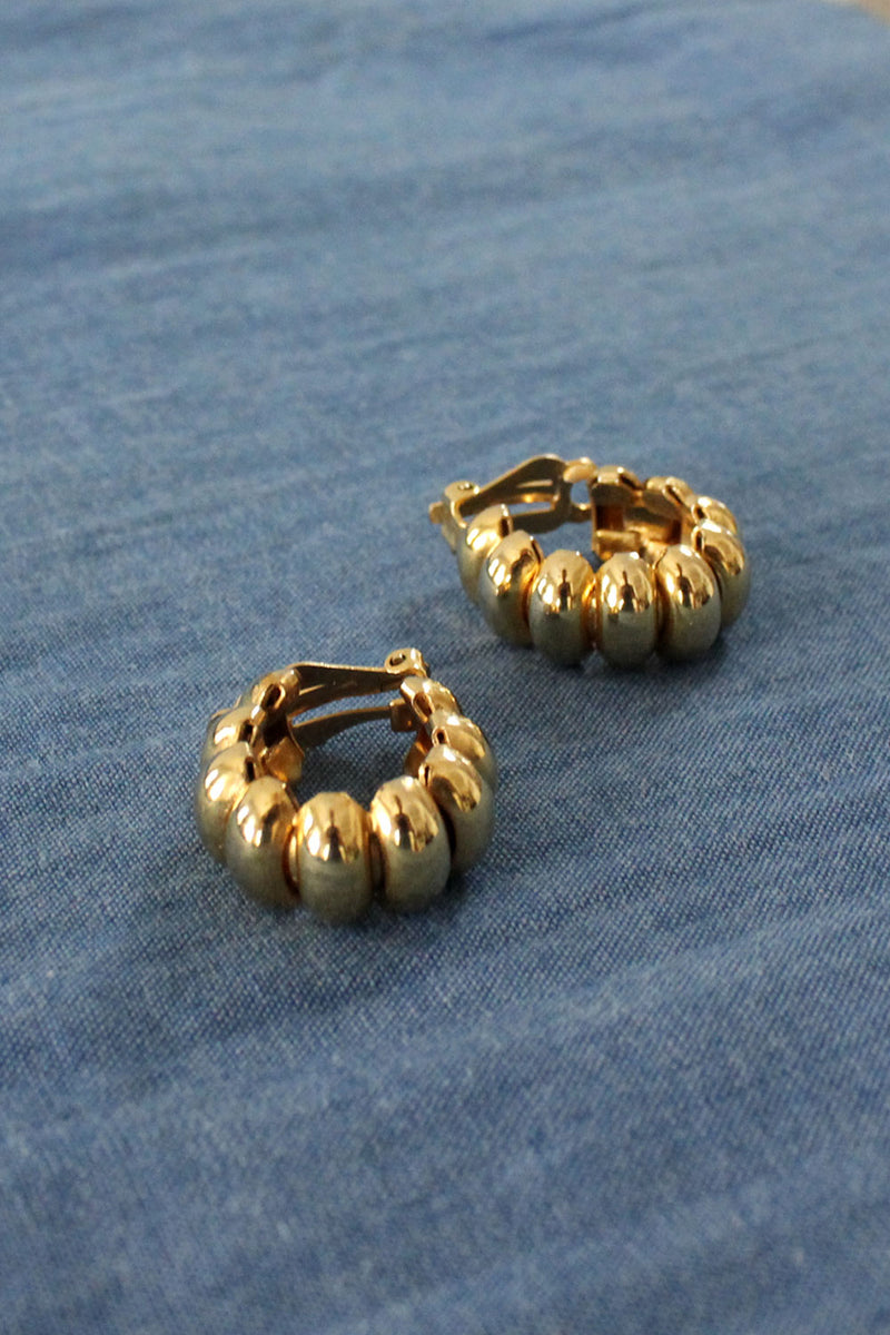 Ridged Goldtone Clip-on Hoops