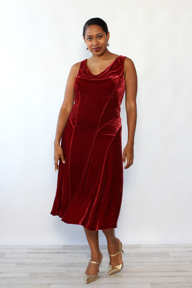 Wine Velvet Cowl Dress M/L