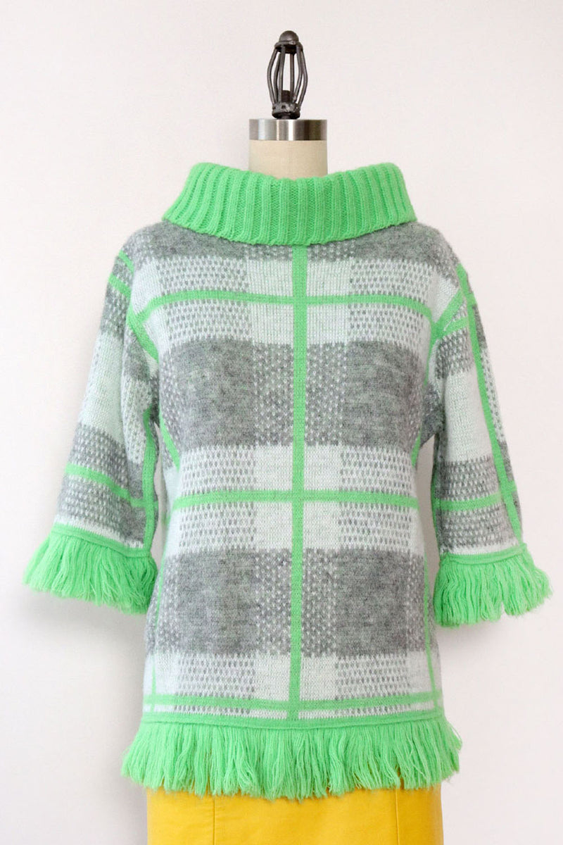 Joan Marie Neon Green Fringe Knit S