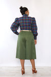 Inky Plaid Puffed Sleeve Blouse M