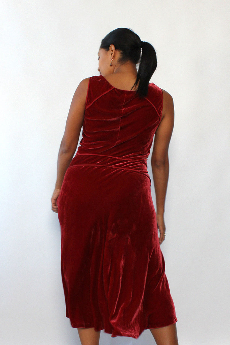 Wine Velvet Cowl Dress M/L