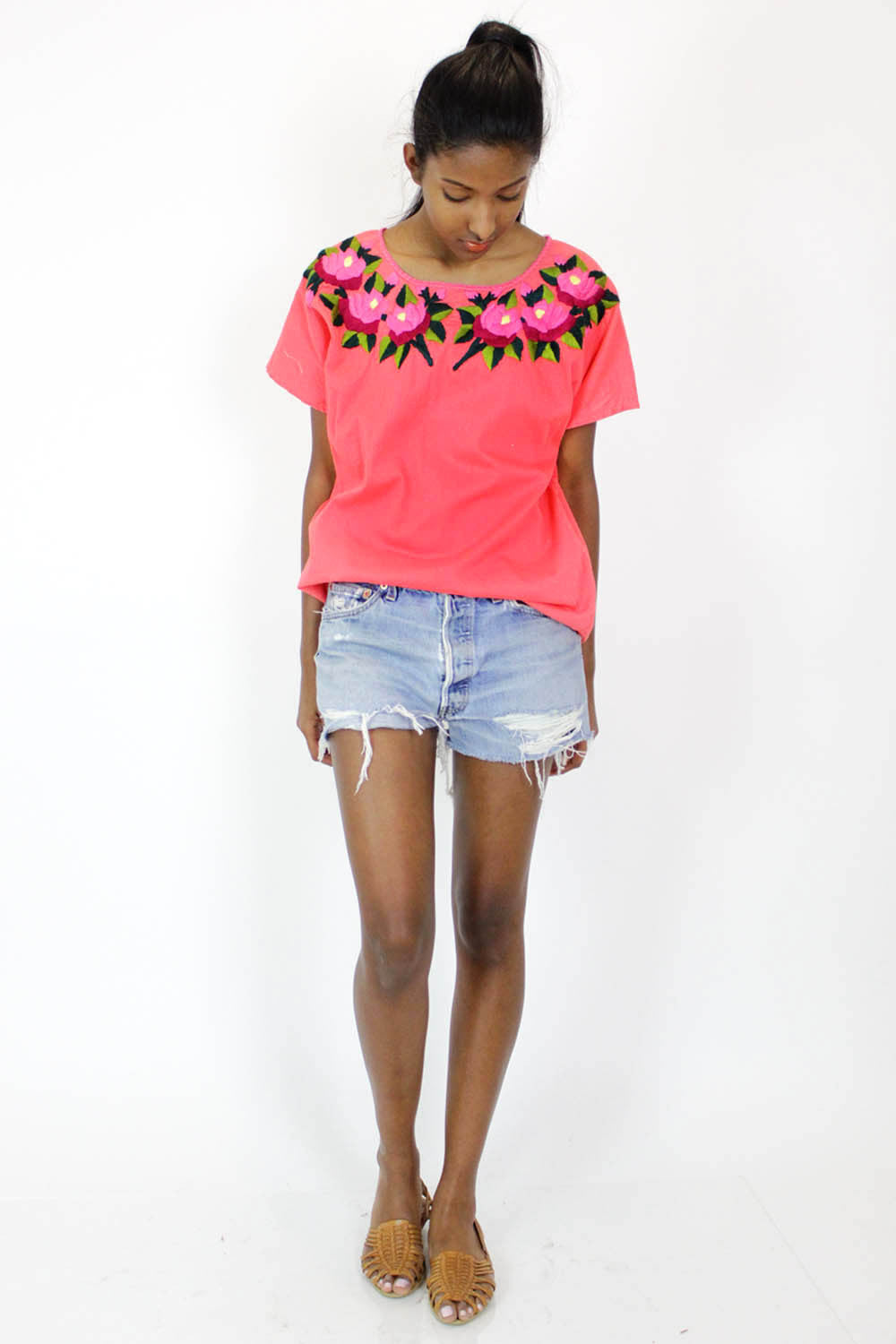 Hot Pink Embroidered Smock Top M