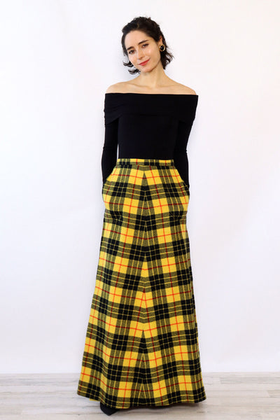 Yellow Plaid Maxi Skirt S OMNIA