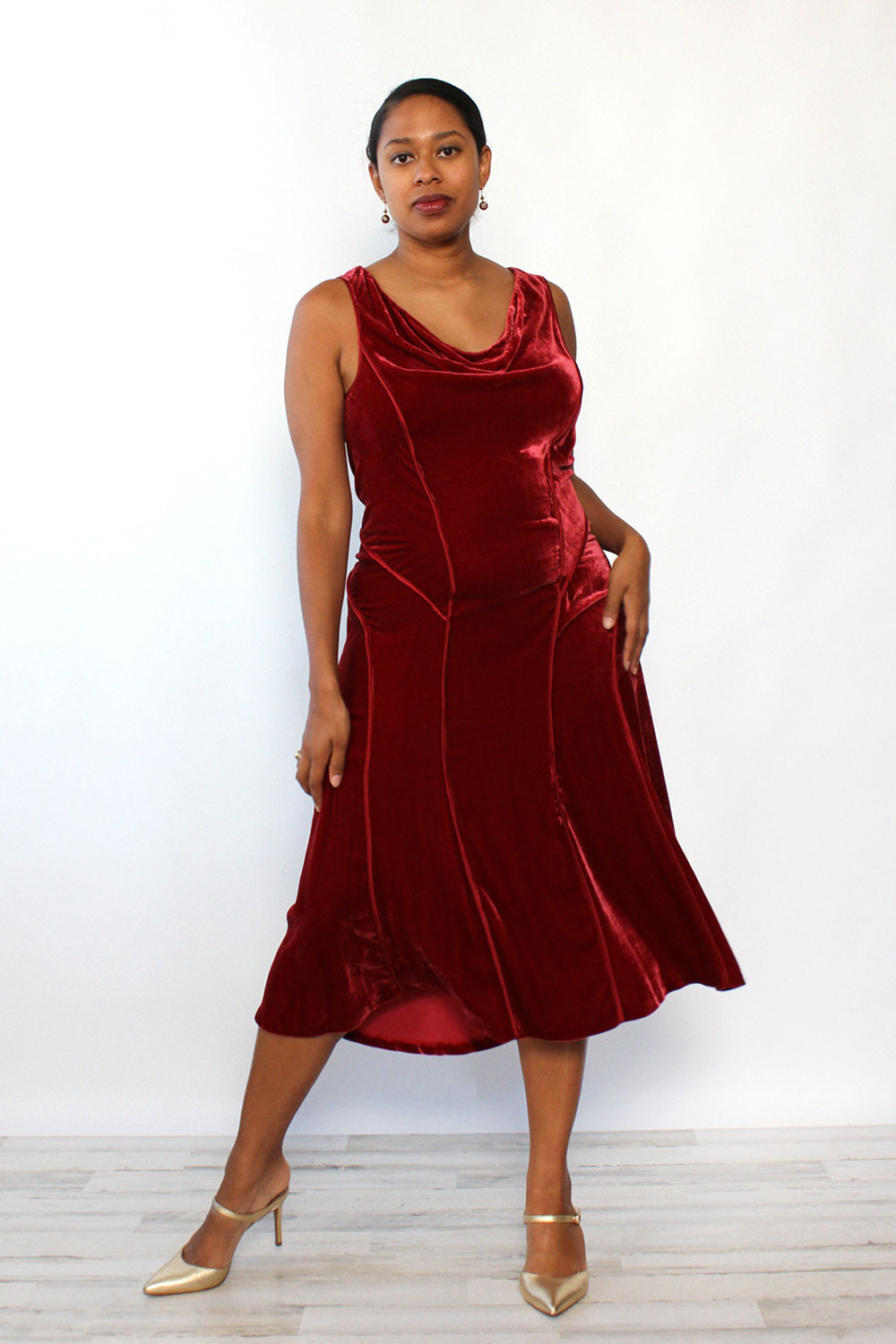 Wine Velvet Cowl Dress M/L