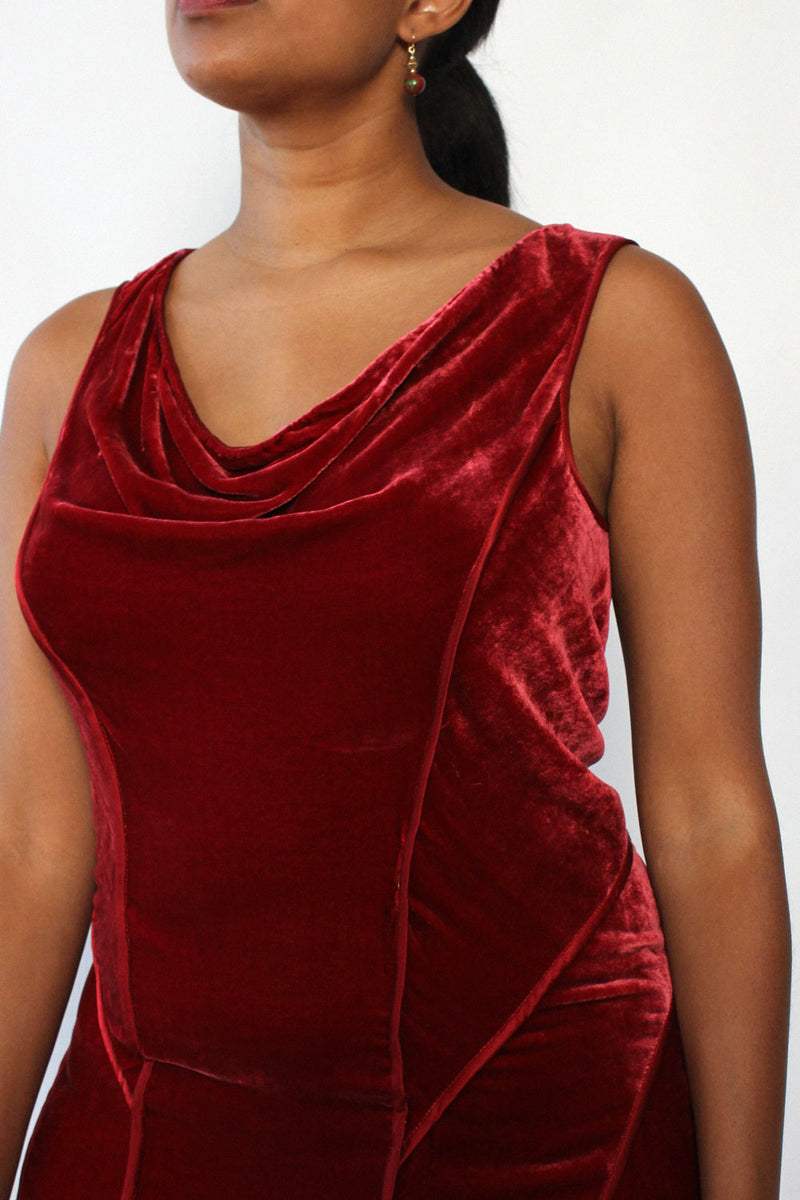 Wine Velvet Cowl Dress M/L