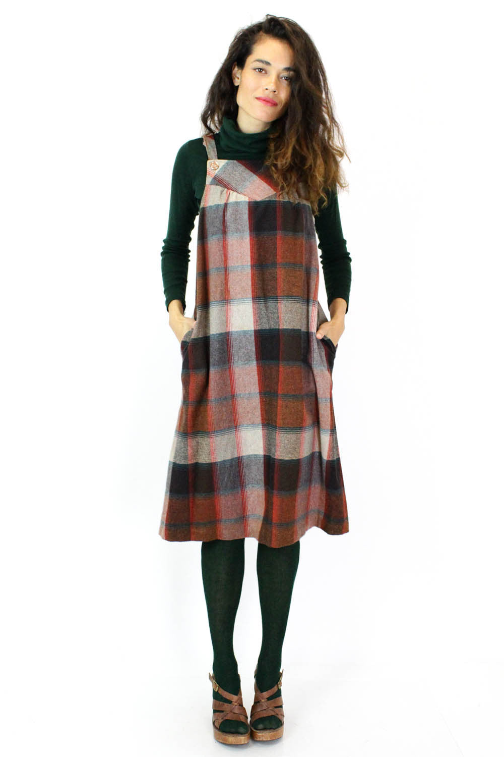 70s Plaid Tent Dress w/ Pockets