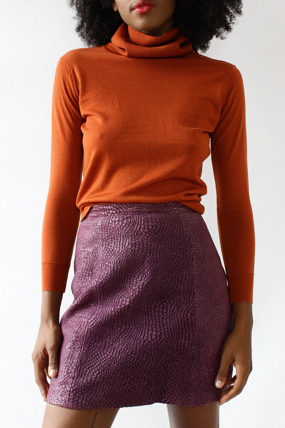 Grape Textural Leather Skirt S