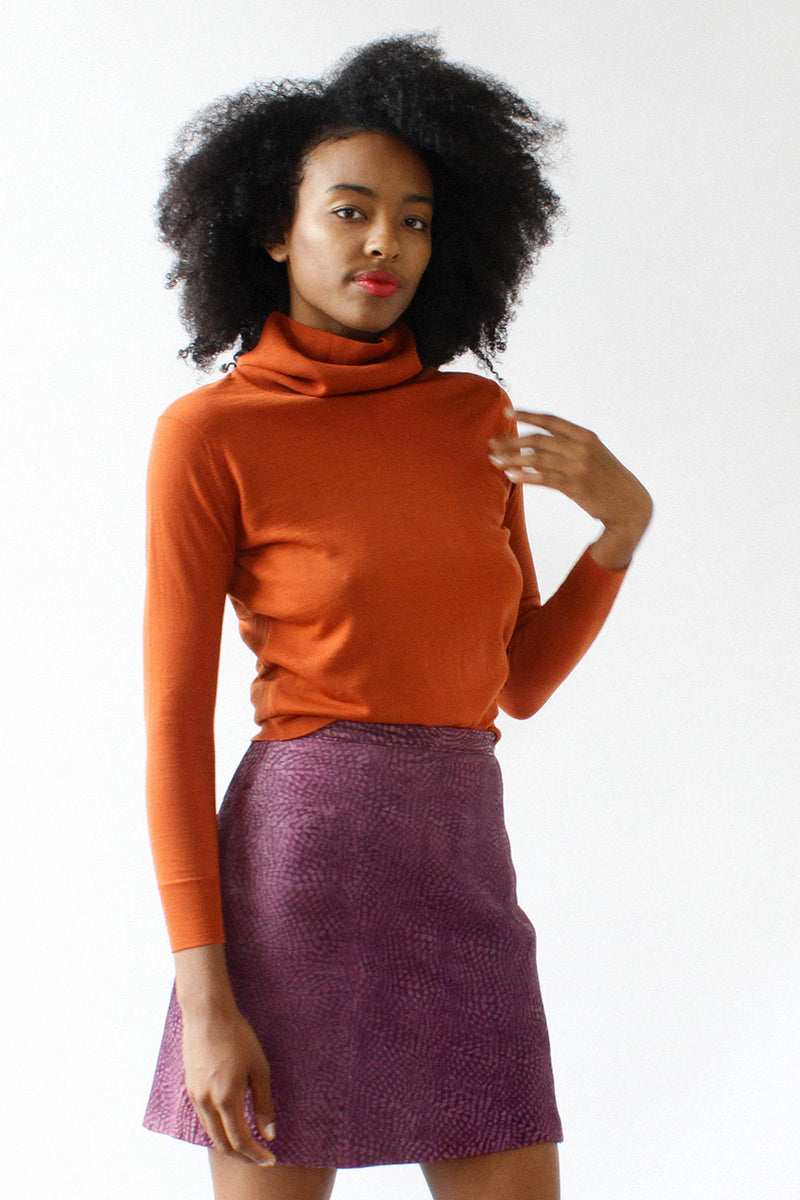 Grape Textural Leather Skirt S