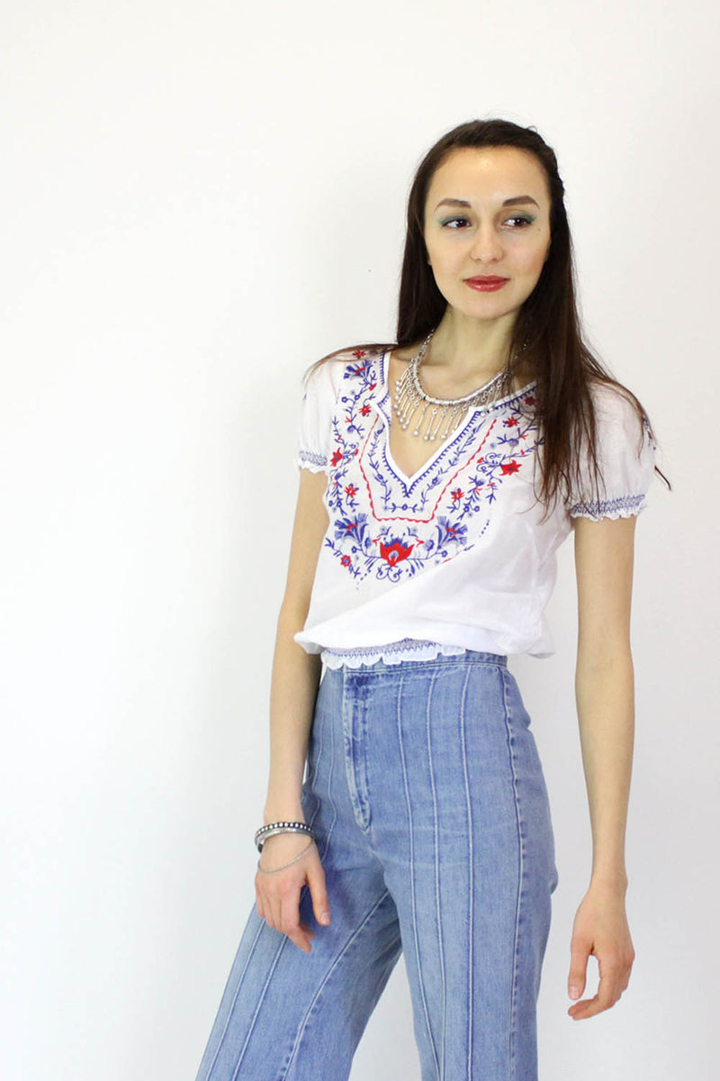 Cotton Picnic Peasant Top S/M