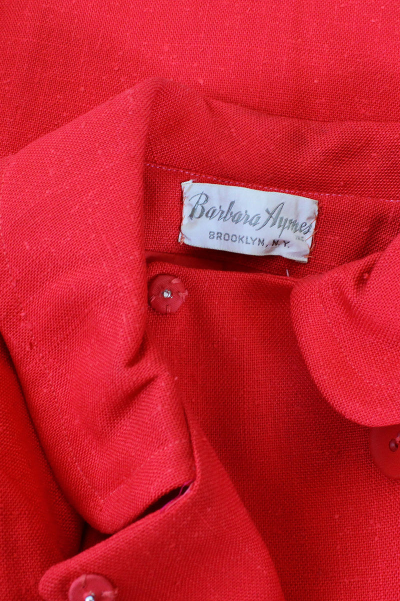 Cherry Red Mod Linen Jacket S