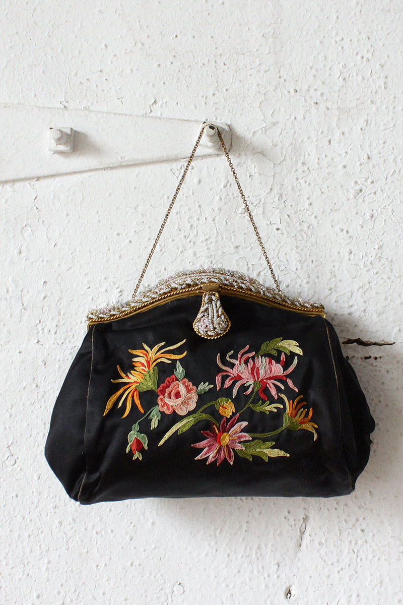 French Satin Floral Evening Purse