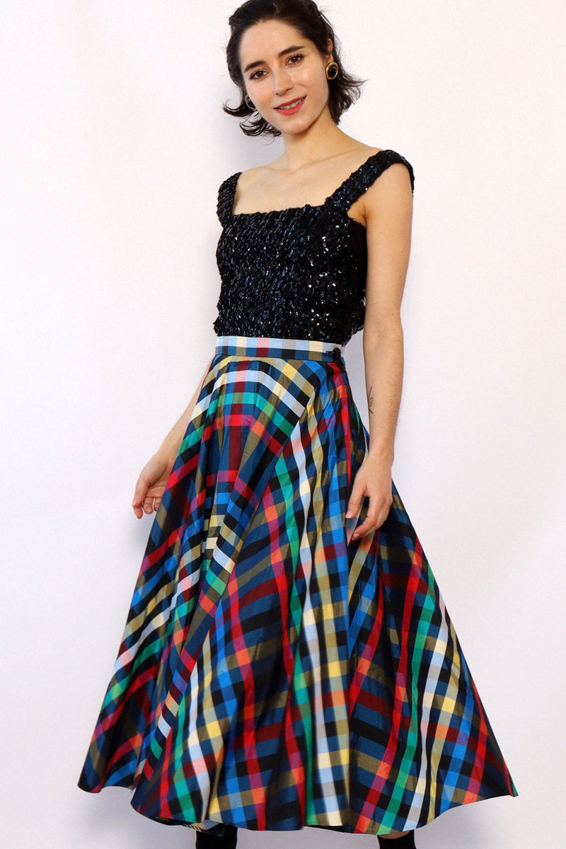 Rainbow Taffeta Circle Skirt S