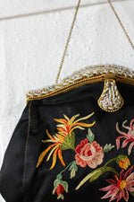 French Satin Floral Evening Purse