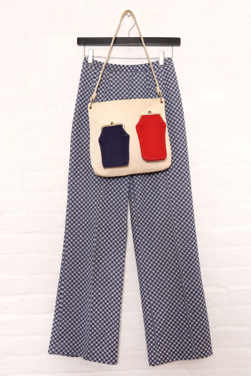 Blue Checkered Knit Flares M