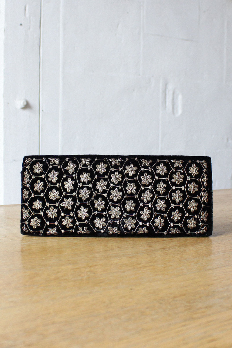 Metal Embroidered Velvet Clutch