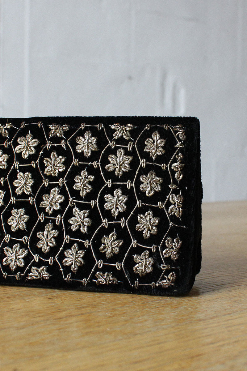 Metal Embroidered Velvet Clutch