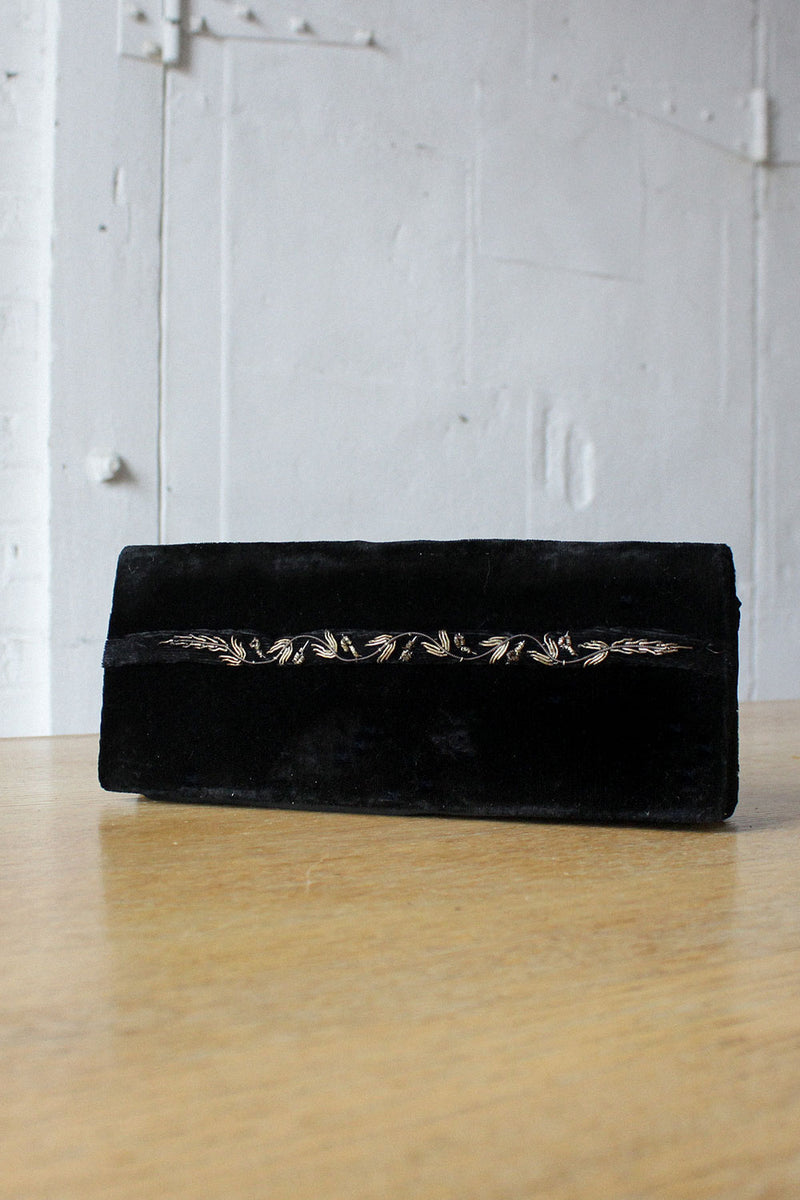 Metal Embroidered Velvet Clutch