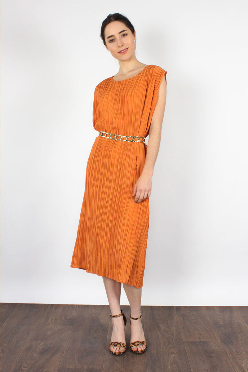 Japanese Orange Pleated Dress M-XL