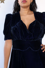 Sapphire Velvet 1930s Dress L