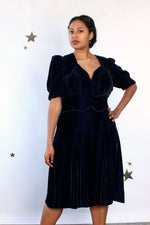 Sapphire Velvet 1930s Dress L