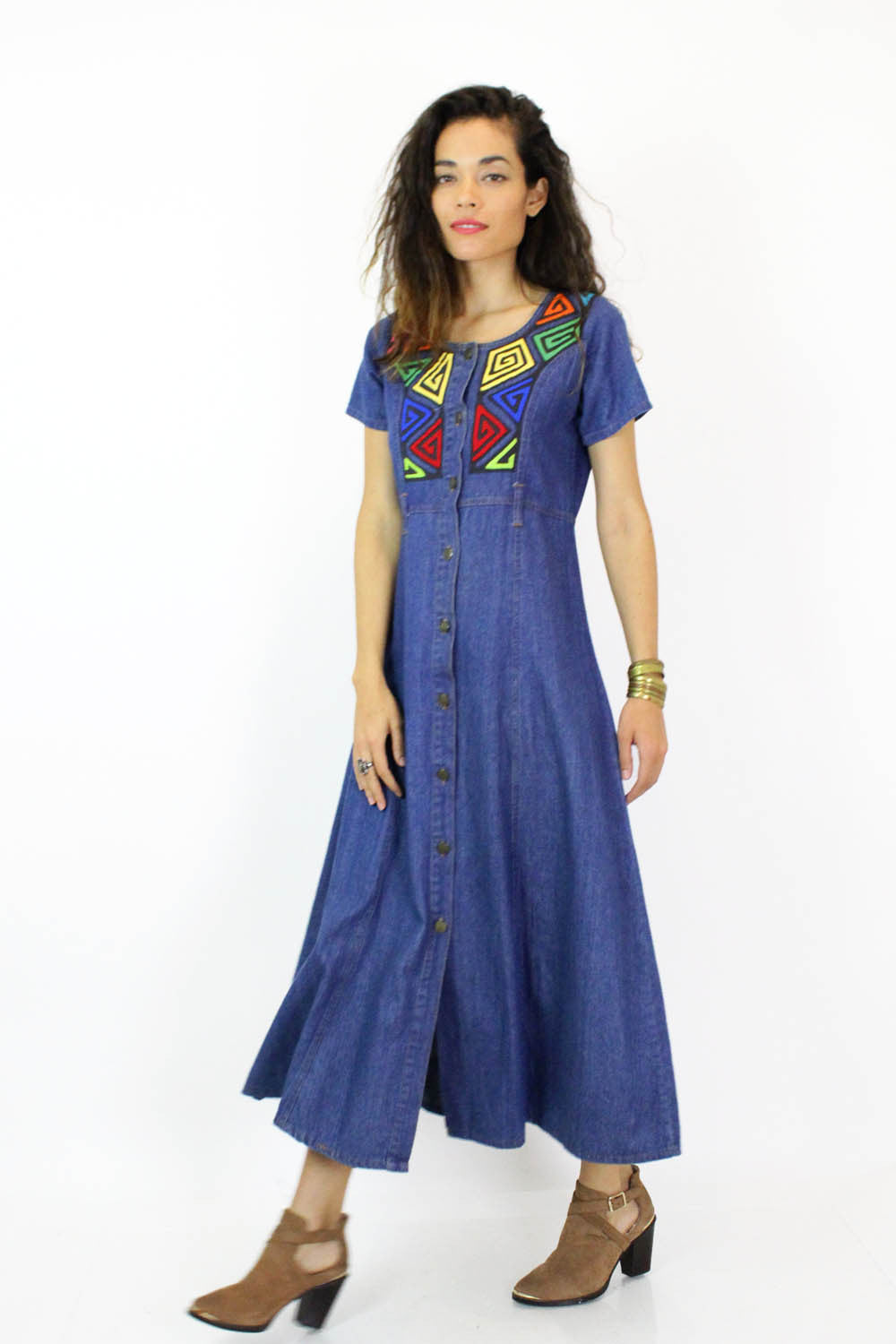Mola Applique Denim Dress M