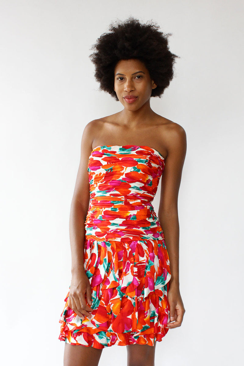 Boomerang Silk Ruffle Cocktail Dress XS