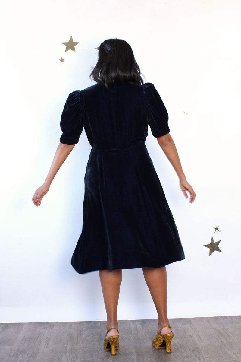 Sapphire Velvet 1930s Dress L