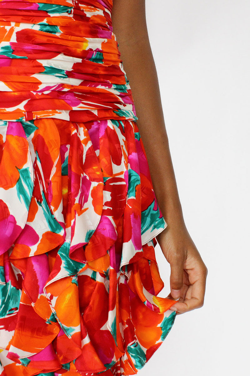 Boomerang Silk Ruffle Cocktail Dress XS